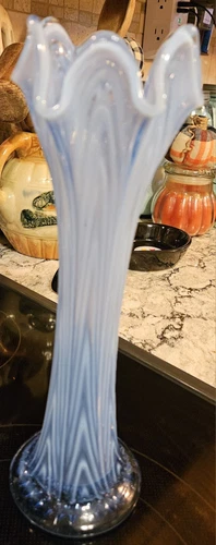 Fenton Boggy Bayou Ice Blue Opalescent  Glass Swung Vase 11 Inches Tall