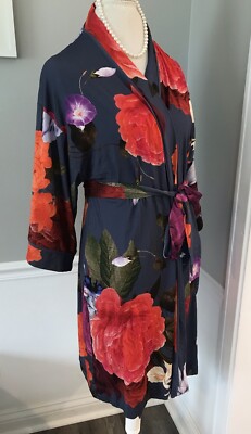 NWT SOMA Women s S/M Cool Nights Short Robe Twilight Garden Blue Rayon Floral