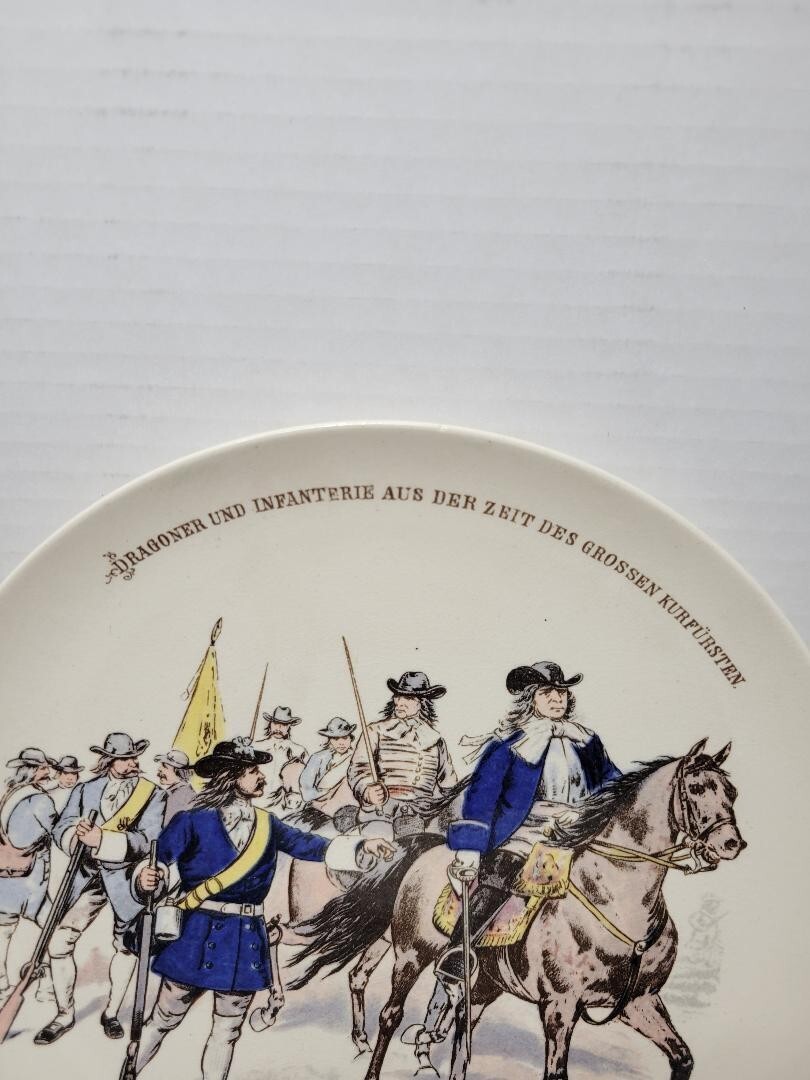 Mettlach #1044/737 Print Under Glaze Military Plate Depicting Different Branches