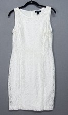 Lauren by Ralph Lauren White Sleeveless Lace Midi Dress, Wedding Size 8