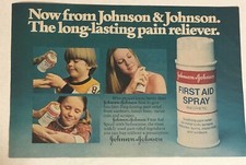 1970s Johnson and Johnson First Aid spray Vintage Print Ad pa27