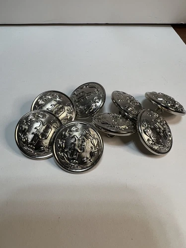 8 Vintage Silver Color Domed P in Wreath Uniform Buttons Waterbury Co.   