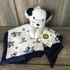 Little Me Blue Puppy Dog Baby Security Blanket Lovey Rattle Blue Satin Trim New