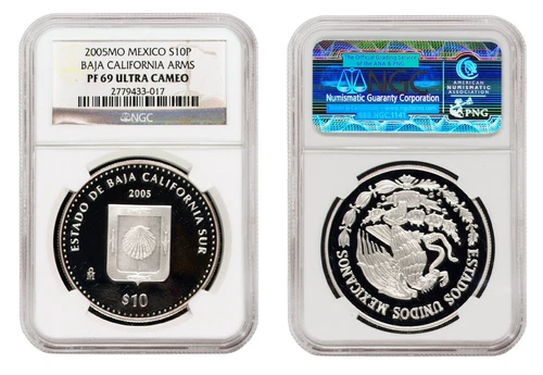 MEXICO 10 Pesos 2005 Silver 1oz NGC PF69UC 180th Federation -Baja California Sur