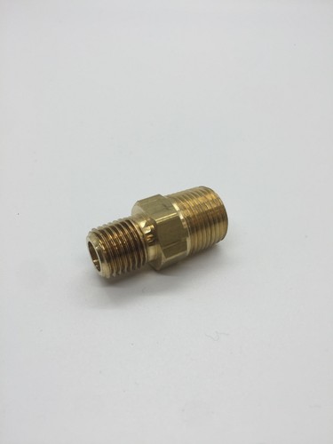 Male Brass Hex Reducing Nipple, 1/4 NPT x 3/8 NPT (3325X6X4)