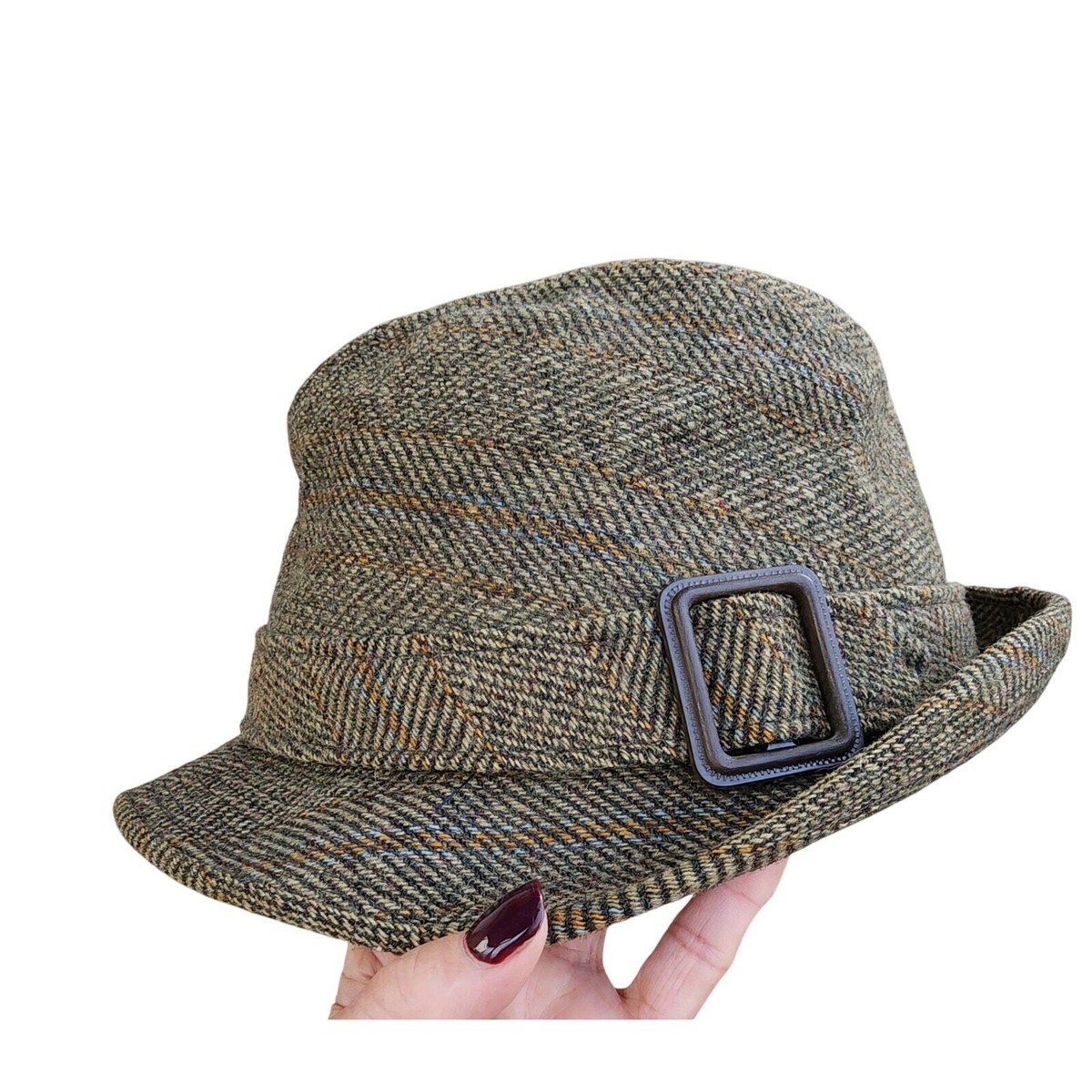 VTG 60s Knox New York Fedora Hat sz 7 3/8 Wool Tweed Buckled  display picture 1