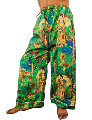 Indian Green Frida Kahlo Palazzo Woman Clothing Trouser Wide Leg Pants Casual AU