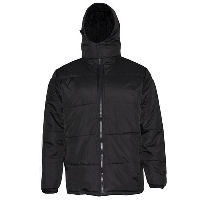 Mens Zipper Puffer Jacket Removable Hoodie Side Pockets Regular