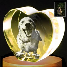 Personalized 3D Crystal Photo Keepsake Gifts Heart Custom Pet Memorial Picture
