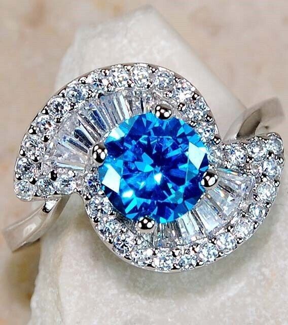 1CT Heat Treated Blue Topaz 925 Solid Sterling Silver Ring Jewelry Sz 8 U1-6