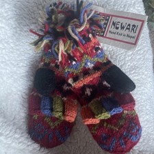 Kids Icelandic Design Newari Nepal 100 Wool Chunky Knit Mittens NWT 