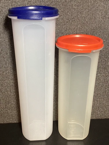 2 P.C. Set Tupperware SPAGHETTI KEEPERS #1661 & 1643 + (2) LIDS #1607 Red Blue