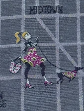 Empire State NYC Cityscape Grid Architectural Mid Century Poodles Vintage Fabric