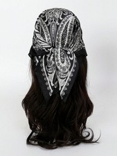 Multicolor Paisley Print Silky Square Bandana Head Wrap Scarf One Size
