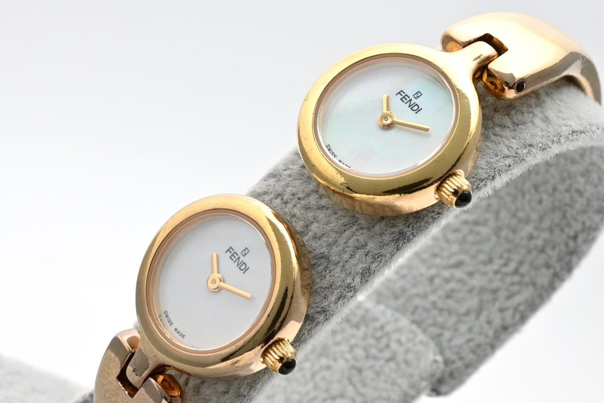 Vintage Near MINT FENDI 620L Dual Time Gold White Bangle Women's