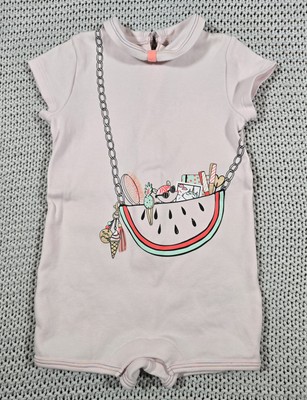 Little Marc Jacobs Girls Shortall Romper Sz 9M Pink Watermelon Purse Graphic 