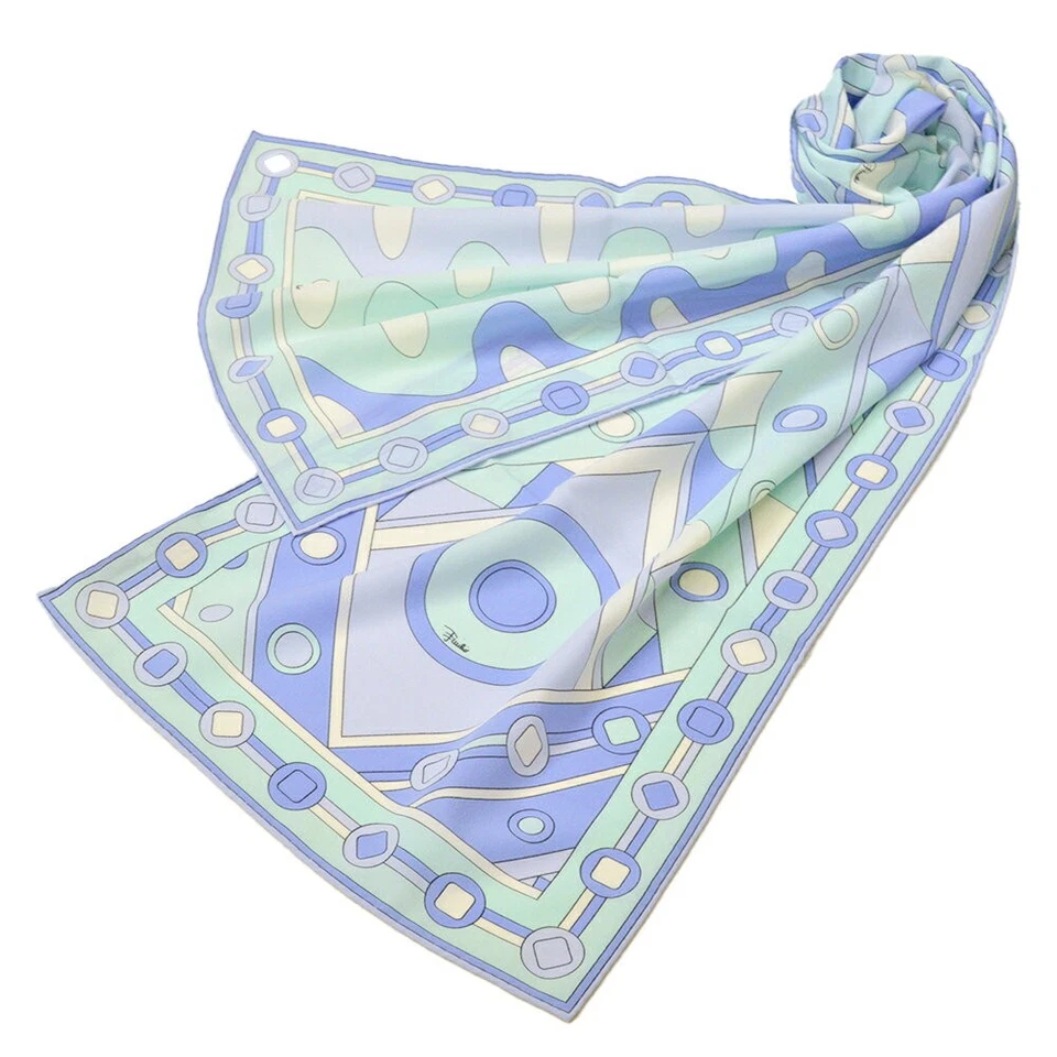 Estola de seda Emilio Pucci estampado de firma azul grande 70,9 en Italia NUEVA DE JAPÓN Foto 4 de 4