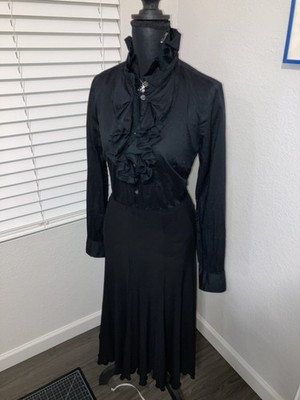 Cedi Designs Sz XS Black Maxi Skirt Ruffle Hem Stretch Waist Whimsigoth Vampire