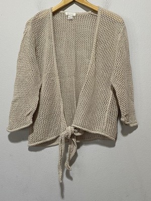 Christopher & Banks Tie Front Cardigan Crochet Knit Stone Women s Large Boho