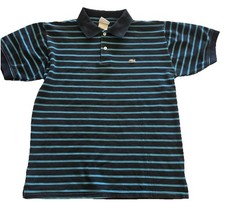 Vtg 90s Lacoste Devanlay Striped Polo Shirt Black Blue Cotton Men Size 5/Small