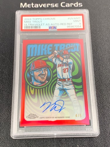 2024 Topps Chrome Ultraviolet Auto Red Refractor Mike Trout 4/5 PSA 9 SSP HIT