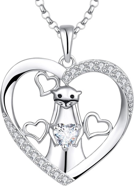 Halskette Damen Otter Herz Silber 925 Mit Zirkonia AnhäNger Schmuck Frauen-image