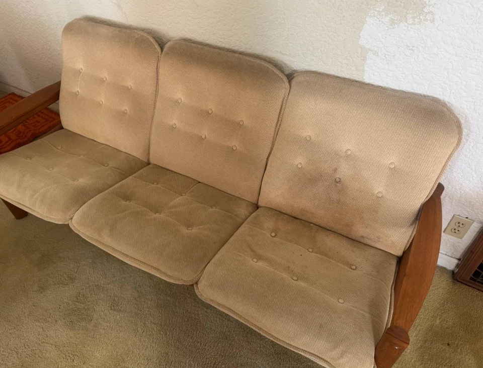 3-местный современный диван середины века MCM из тика и твидового дерева датский домино моблер - Изображение 2 из 4