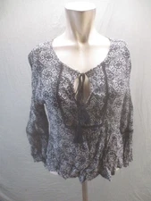 Diva Size S Womens Multicolor Floral Front Tie Long Sleeve Casual Comfy Top 331