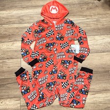 Super Mario One Piece Zip Hooded Pajama Costume Sleepwear Suit Sleeper Youth M