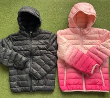 2 X Eddie Bauer Hooded Down Puffer Jackets Youth Kids Girls S 7/8