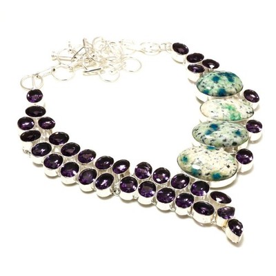 K2 Jasper Hydro Amethyst Gemstone Handmade Necklace Jewelry Size 18 Inches