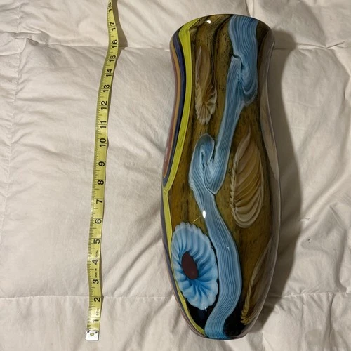 A vintage, hand-blown Murano-style art glass vase, 15.5 inches tall.