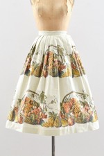 Vintage 1950s 1970s Pleated Novelty Harvest Print Skirt