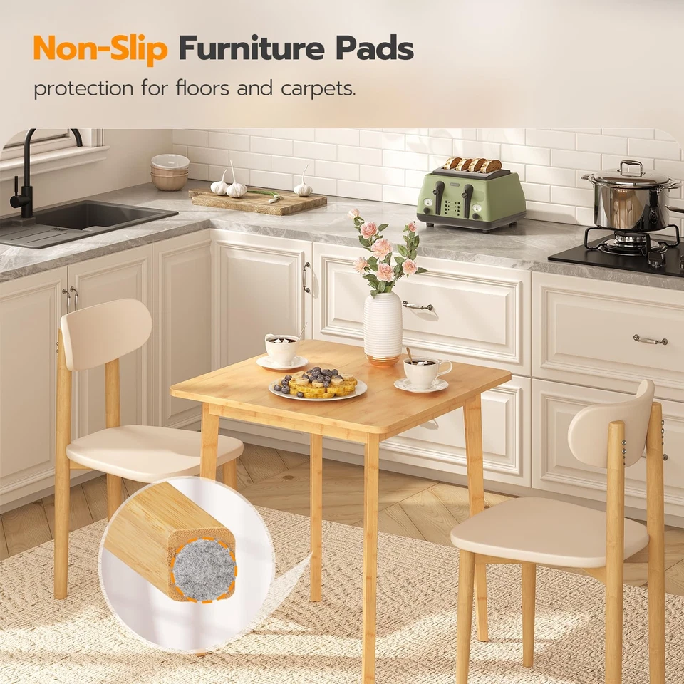 Mesa de Comedor de Bambú, Mesa de Comedor Cuadrada para 2, 27.6" Mesa de Cocina para Pequeños... Foto 2 de 4