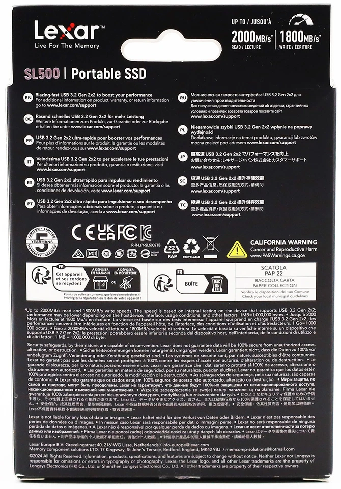 Lexar SL500 Externe SSD 2TB USB 3.2 Gen2x2 Portable bis zu 2000 MB/s 2000GB - Bild 3 von 4