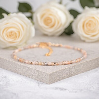 Sunstone Crystal Gemstone Dainty Bracelet Minimalist Healing 2mm Faceted Beads