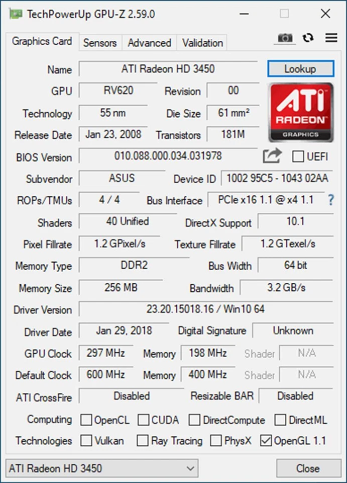 Asus EAH3450/DI/256M/A ATI Radeon HD 3450 256MB PCI Video Card. SKU219824 - Image 4 of 4