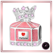 🩷PINK  PERFUME Bottle Charm with Diamante Crown S925 Bracelet Pendant 🩷