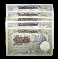 5 pcs x Serbia 100 Dinara -1941 banknotes from WW2 / P-23 currency