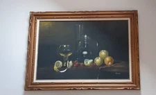 Vintage beautiful large naturmor oil painting still life signed by Girvin framed