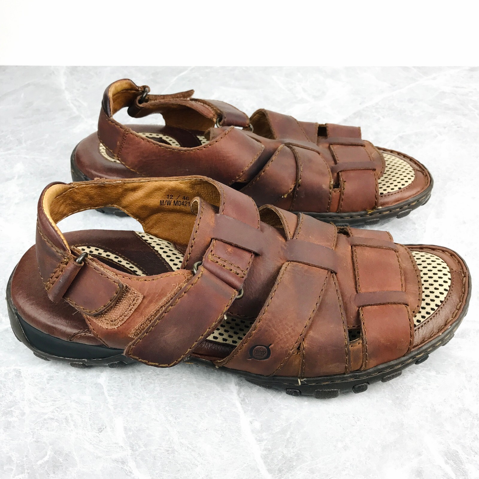Born Mens Size 12 Fisherman Sandals Brown Leather Hook u0026 Loop Open Toe  Sandals | eBay