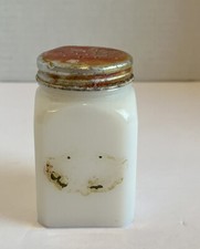 Vintage White Milk Glass Shaker W/Red Metal Lid Made In USA 4 On Bottom