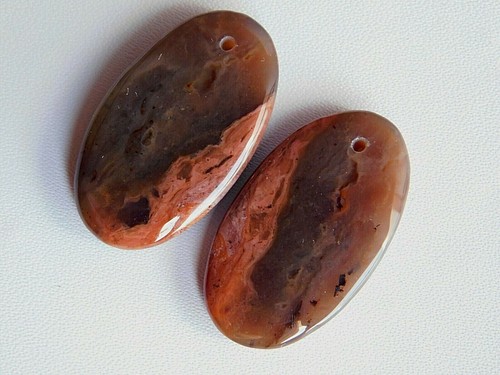 Pair Natural Agate Top Front To Back Drilled Elongated Oval Wire Wrapping Beads - Picture 3 of 5