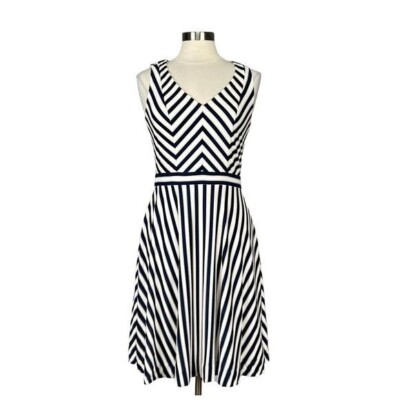 Etcetera Womens Sleeveless Flared Dress Blue White Stripes V Neck size 4 |  eBay