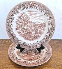 2 Brown 'Harvest' Churchill England 10.5" Dinner Plates Heritage Ltd