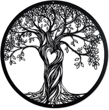 18” Rustic Black Tree of Life Metal Wall Decor - Laser Cut Wall Sculpture