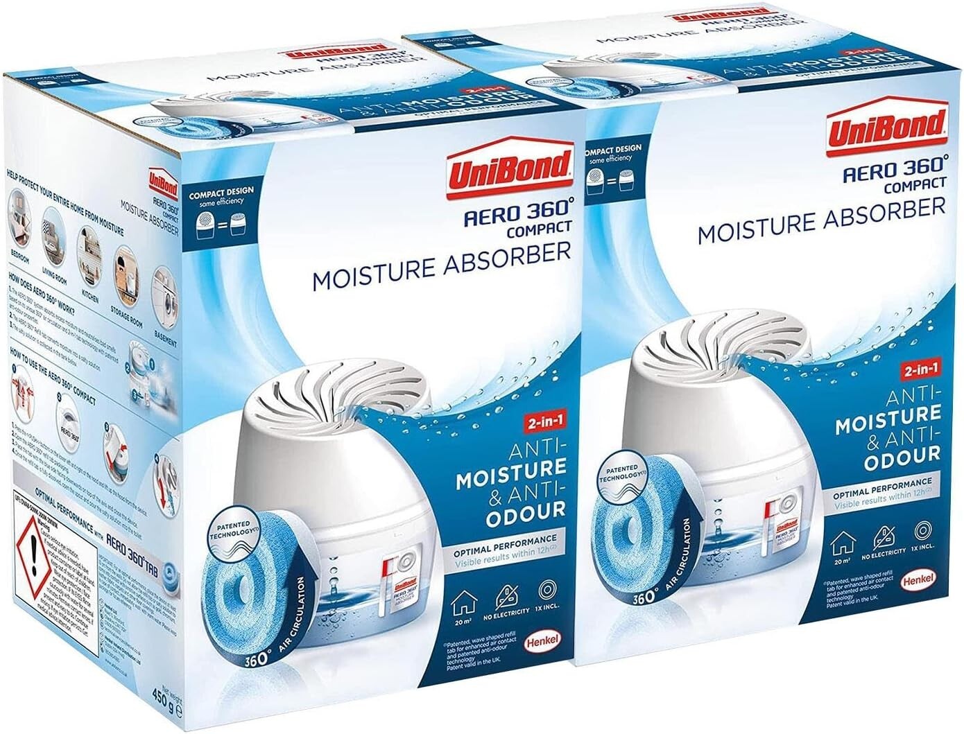 UniBond AERO 360° Moisture Absorber 2 Pack — Silent, Electric-Free Dehumidifier