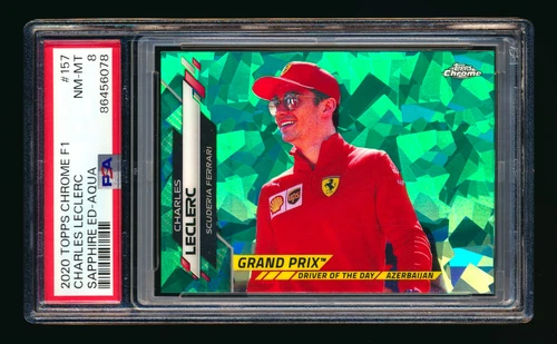 2020 Topps Chrome Sapphire F1 #157 Charles Leclerc RC Aqua Refractor 21/99 PSA 8
