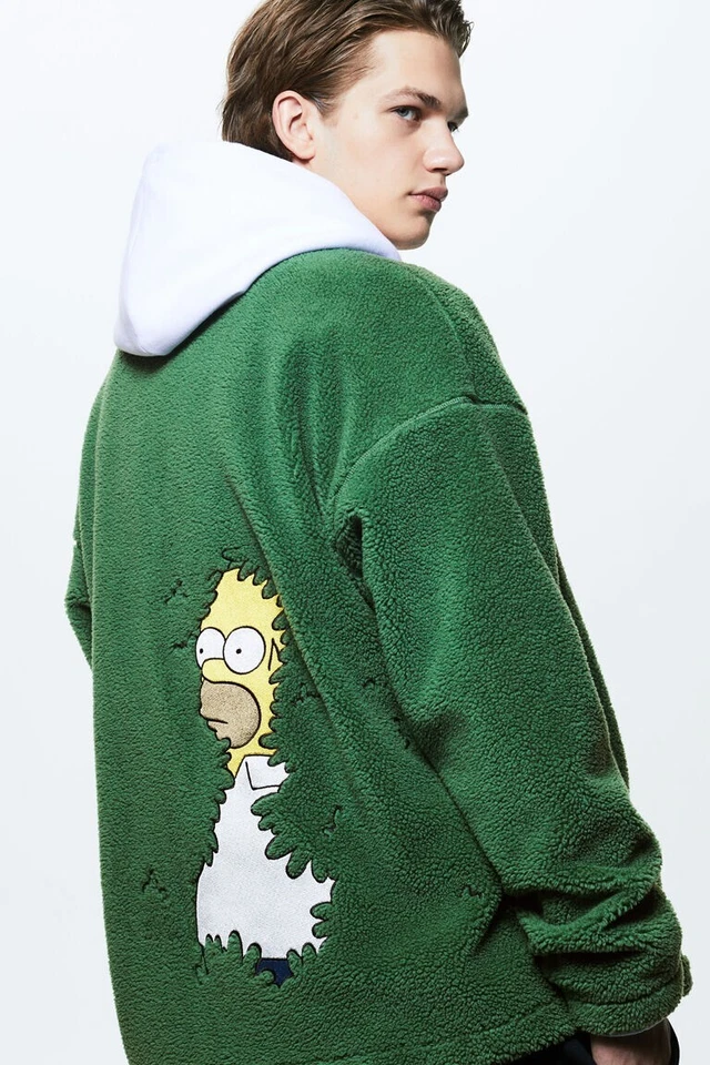 H & M Oversized Fit Teddy jacket FOR MEN (Grass green/The Simpsons) Size XL - Image 3 of 3