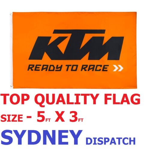 FLAG KTM RACING  5FT X 3FT MAN CAVE GARAGE RUMPUS CAR RALLY 4WD UTE BANNER  DIY - Afbeelding 1 van 1
